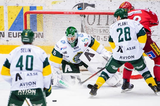 Björklövens Sebastian Selin, målvakt Joe Cannata, Adam