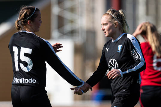 Malmö FFs Elvira Ramel och Melina Skarström jublar