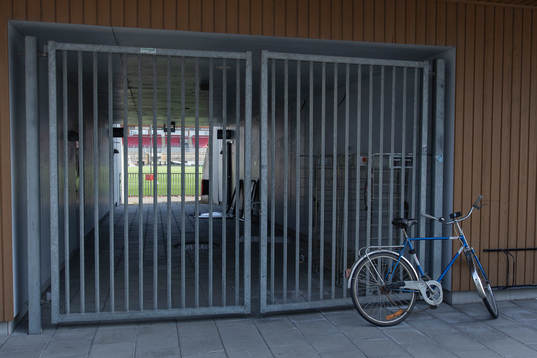 Exterior view of Behrn Arena as the coronavirus, COVID-19,