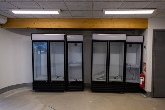 Empty fridges in a kiosk at Studenternas IP as the