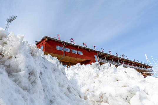 Snow piled up outside Jämtkraft Arena as the coronavirus,