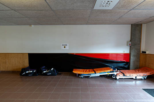 The mixed zone area inside Jämtkraft Arena as the