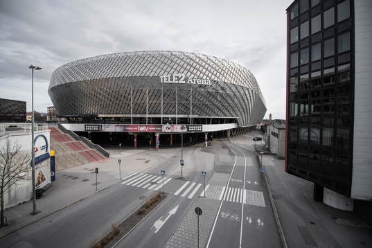 Exterior view of Tele2 arena as the coronavirus, COVID-19,