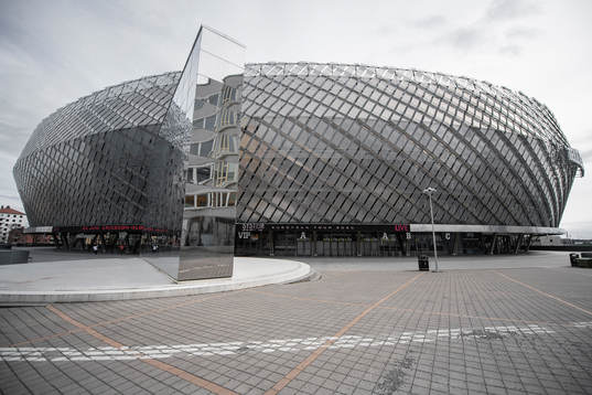 Exterior view of Tele2 arena as the coronavirus, COVID-19,