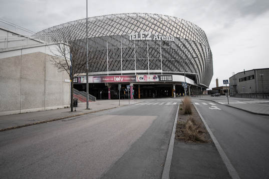Exterior view of Tele2 arena as the coronavirus, COVID-19,