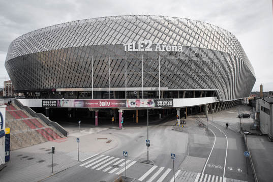 Exterior view of Tele2 arena as the coronavirus, COVID-19,