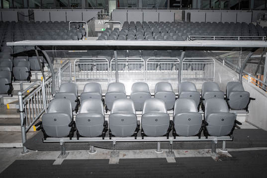 Player benches at Tele2 arena as the coronavirus, COVID-19,