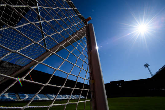 View of a goal in the sun at Olympia as the coronavirus,
