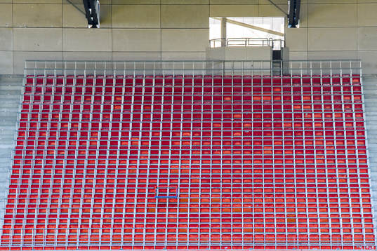 A spectator stand at Olympia as the coronavirus, COVID-19,