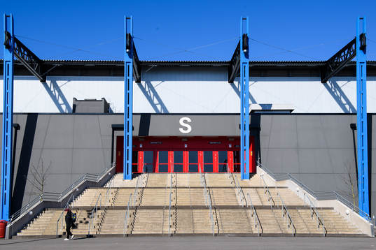 General view of the main entrance of Olympia as the