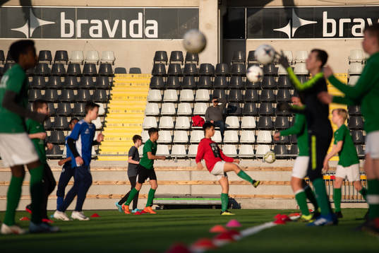 Youth team Lundby practices at Bravida Arena as the