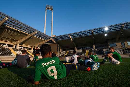 Youth team Lundby practices at Bravida Arena as the