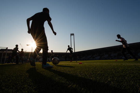 Youth team Lundby practices at Bravida Arena as the
