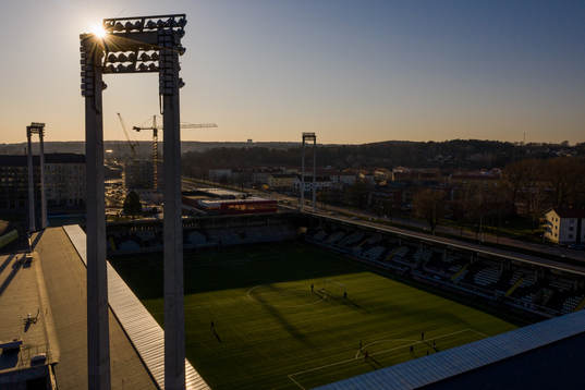 Aerial view of Bravida Arena as the coronavirus, COVID-19,