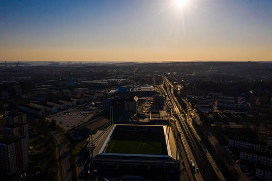 Aerial view of Bravida Arena as the coronavirus, COVID-19,