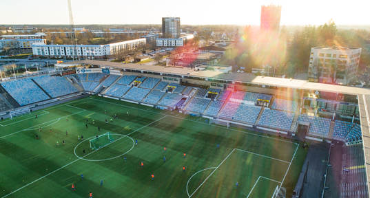 Aerial view of youth teams training at Östgötaporten