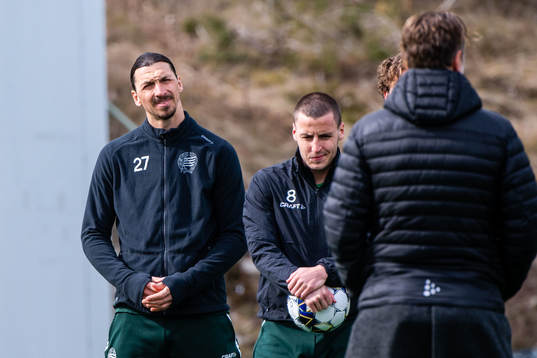 Zlatan Ibrahimovic and Jeppe Andersen participate in a