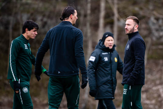 Zlatan Ibrahimovic and Muamer Tankovic participate in a