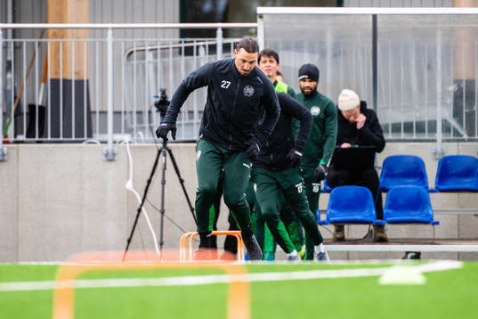Zlatan Ibrahimovic participate in a practice with Hammarby