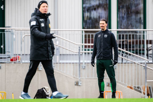 Coach Stefan Billborn and Zlatan Ibrahimovic participate in