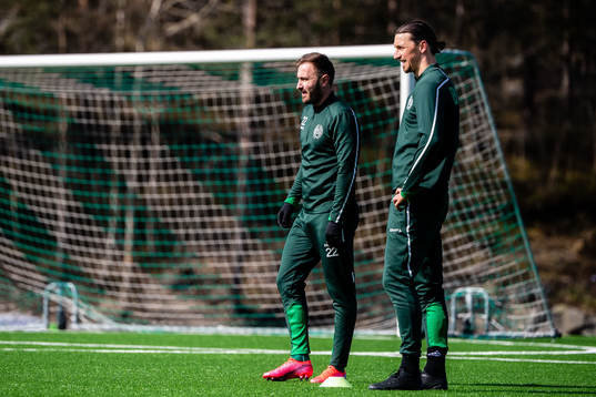 Muamer Tankovic and Zlatan Ibrahimovic participate in a