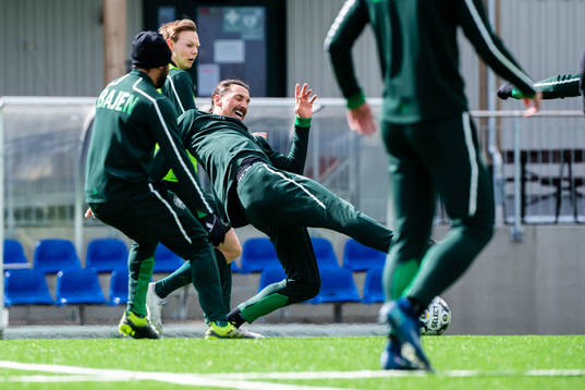 Zlatan Ibrahimovic participate in a practice with Hammarby