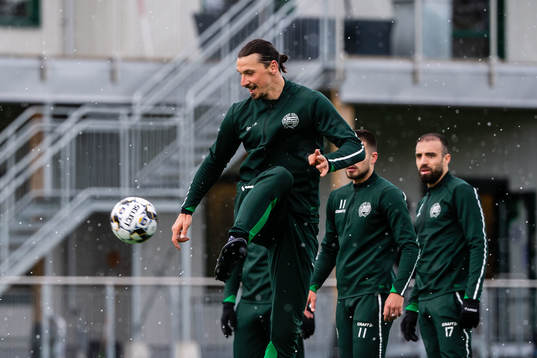 Zlatan Ibrahimovic participate in a practice with Hammarby