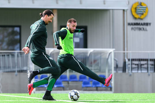 Zlatan Ibrahimovic and Muamer Tankovic participate in a