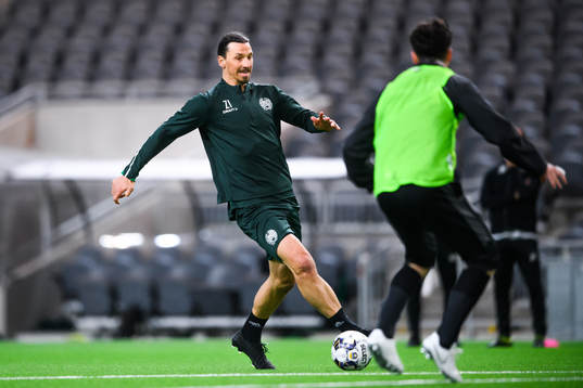 Zlatan Ibrahimovic participates in a training session with