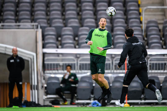 Zlatan Ibrahimovic participates in a training session with