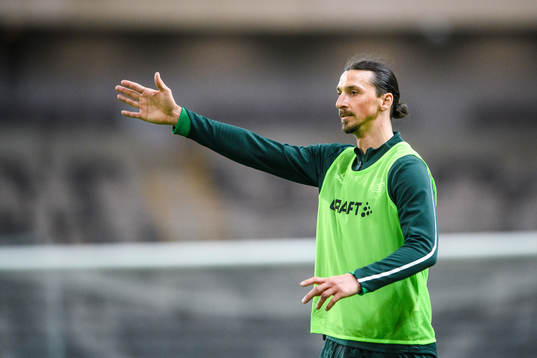 Zlatan Ibrahimovic participates in a training session with