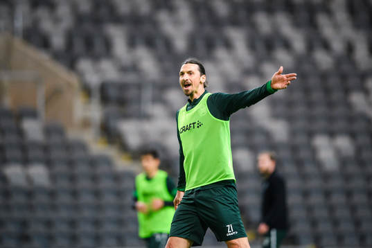 Zlatan Ibrahimovic participates in a training session with