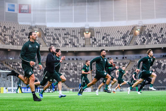 Zlatan Ibrahimovic participates in a training session with