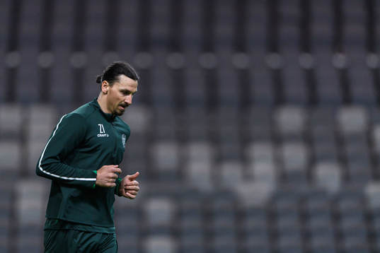 Zlatan Ibrahimovic participates in a training session with