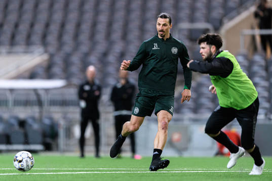 Zlatan Ibrahimovic participates in a training session with