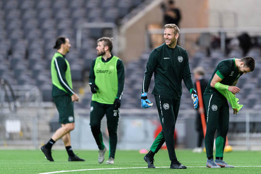 Goalkeeper David Ousted participates in a training session