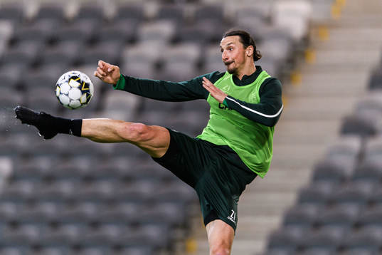 Zlatan Ibrahimovic participates in a training session with