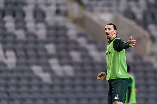 Zlatan Ibrahimovic participates in a training session with