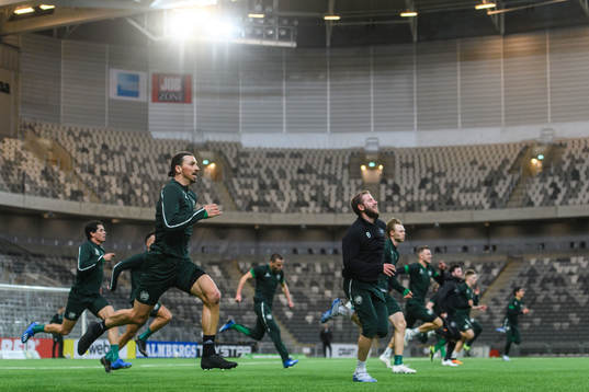 Zlatan Ibrahimovic participates in a training session with