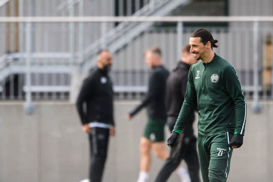 Zlatan Ibrahimovic participates in a training session with