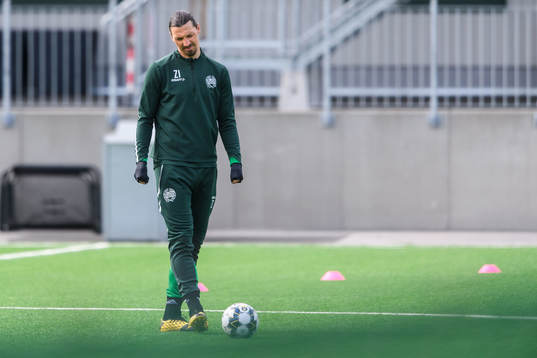 Zlatan Ibrahimovic participates in a training session with
