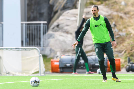 Zlatan Ibrahimovic participates in a training session with