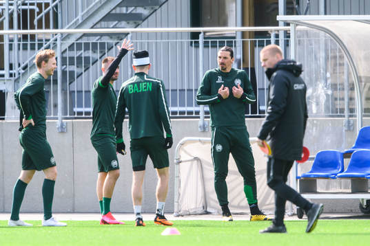 Zlatan Ibrahimovic participates in a training session with