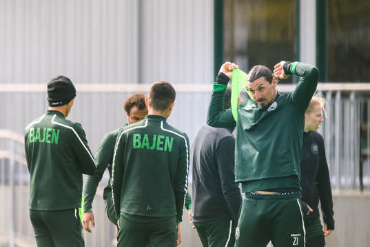 Zlatan Ibrahimovic participates in a training session with