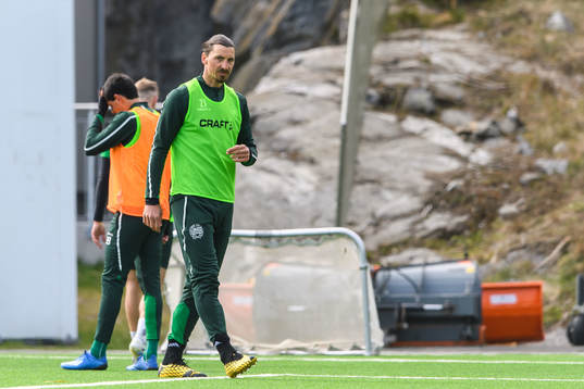 Zlatan Ibrahimovic participates in a training session with