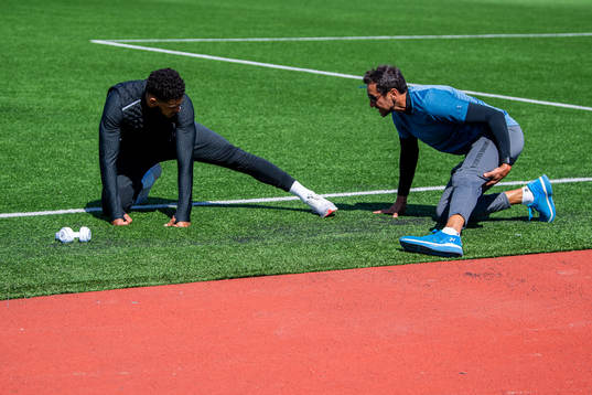 Joshua King of the Norwegian national football team trains