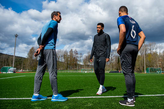 Joshua King of the Norwegian national football team trains