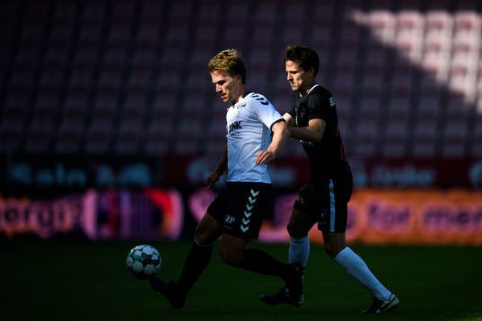 Jonas Gemmer of Horsens and Lasse Vibe of Midtjylland