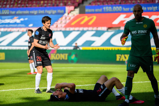 Lasse Vibe of Midtjylland looks dejected