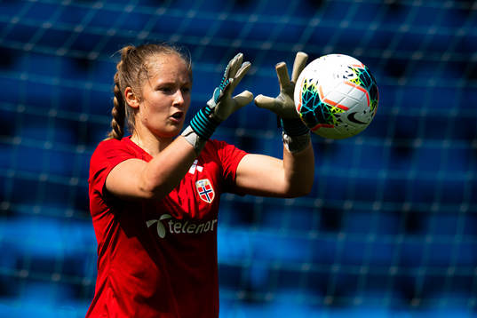 Goalkeeper Aurora Mikalsen of the Norwegian national